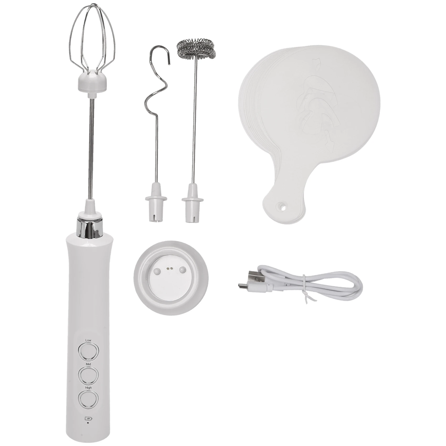 

USB Electric Milk Frother 3 Speeds Cappuccino Coffee Foamer 3 Whisk Handheld Egg Beater Hot Chocolate Latte Drink