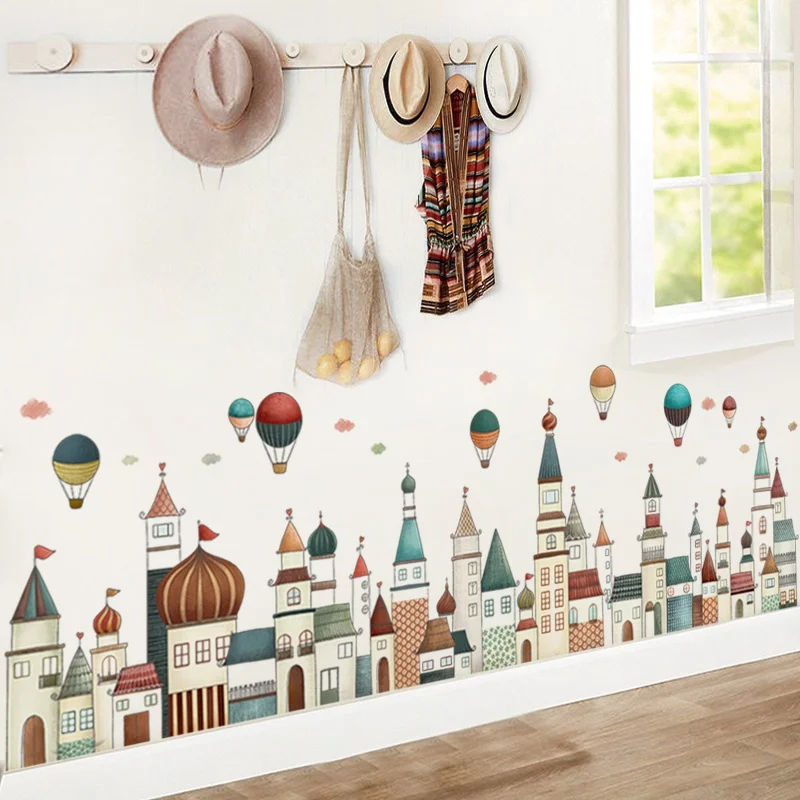 Çocuk Duvar Çıkartmaları, Kendinden Yapışkanlı Duvar Çıkartmaları, Kale Binası Duvar Çıkartmaları, Karikatür Koridor Düzeni Çıkartmaları, Duvar Çıkartmaları