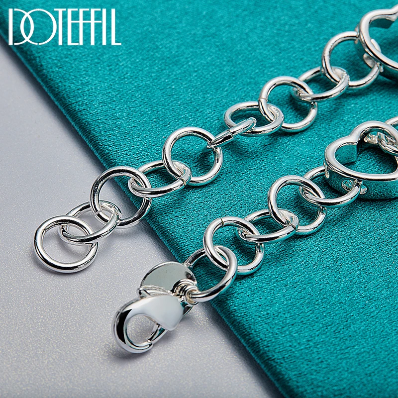 DOTEFFIL 925 Sterling Silver Heart Earring Bracelet Necklace Set For Woman Wedding Engagement Party Fashion Charm Jewelry