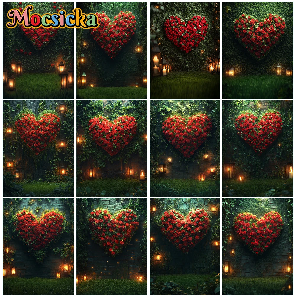 Mocsicka 14 February Valentine's Day Photography Backgrounds Romantic Heart Shaped Roses Holiday Family Photo Backdrops Studio