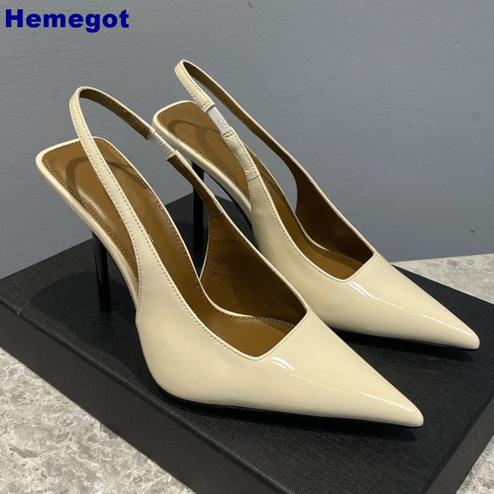 

10Cm High Heels Fashion Ladies Sandals Genuine Leather Pointed Toe Sexy Pumps 2024 Summer New Luxury Banquet Back Strap