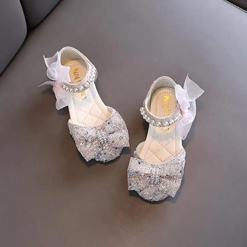 AINYFU-Sandales d\'été à paillettes pour filles, chaussures de princesse plates avec perles scintillantes, mignonnes et respirantes pour enfants