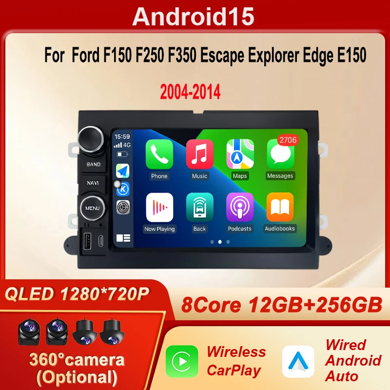 Radio Android para Ford F150 F250 F350 Escape Explorer Edge E150 2004-2014 Reproductor Multimedia Pantalla Táctil de 7" Carplay Auto Estéreo