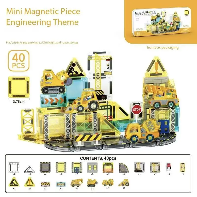 Mini portable Magnetic Tiles Firefighting Theme Magnetic Building BlocksSTEM Educational  Construction 3D Creative Puzzle Toys