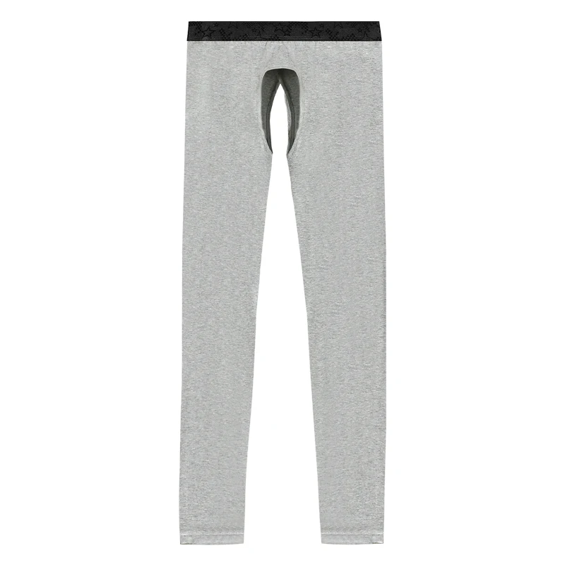 Men's Thin Open-Crotch Thermal Pants, Base Layer Leggings for Middle-Aged and Elderly, Autumn and Winter Tight-Fitting Inner Wear, Men's Cotton Pants