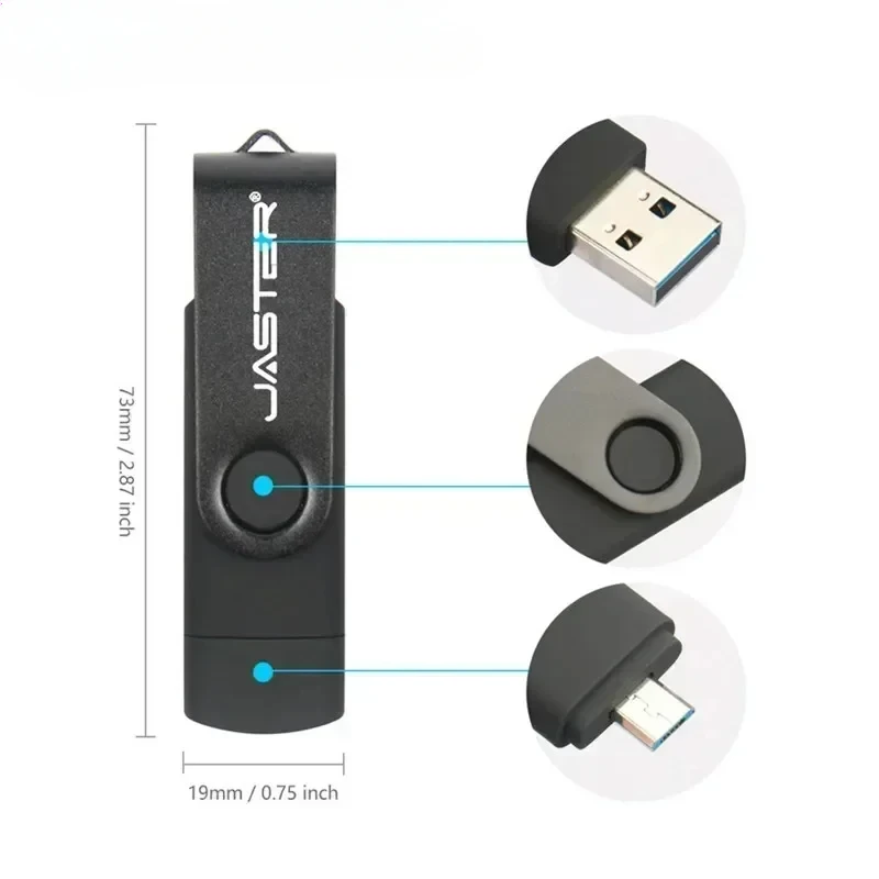 JASTER OTG USB Flash Drive 128GB Metal Pen Drive 8GB 16GB 32GB 64GB 128GB Pendrive doble uso Micro USB Memory Stick