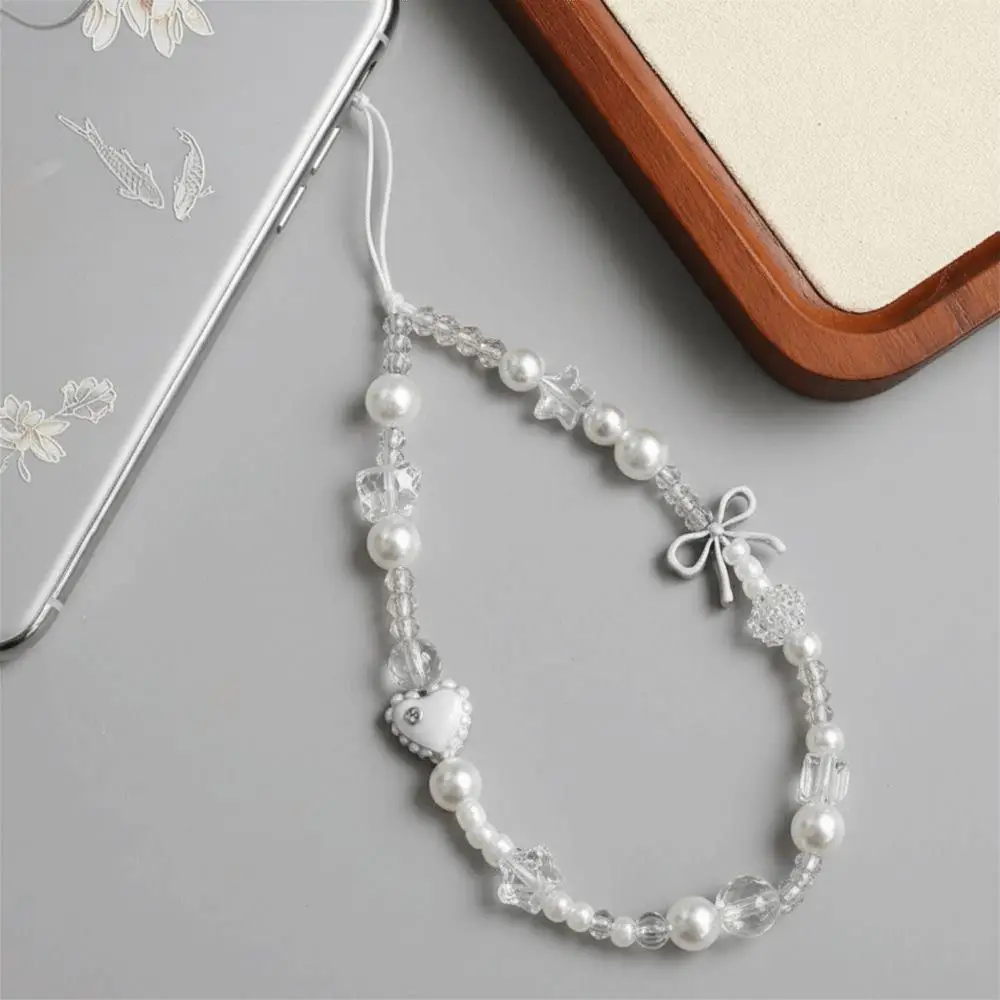 Fashion Charm Phone Strap White Star Pearl Cute Beaded Phone Chain Luxury Phone Case PLL Keychain Phone Accessories
