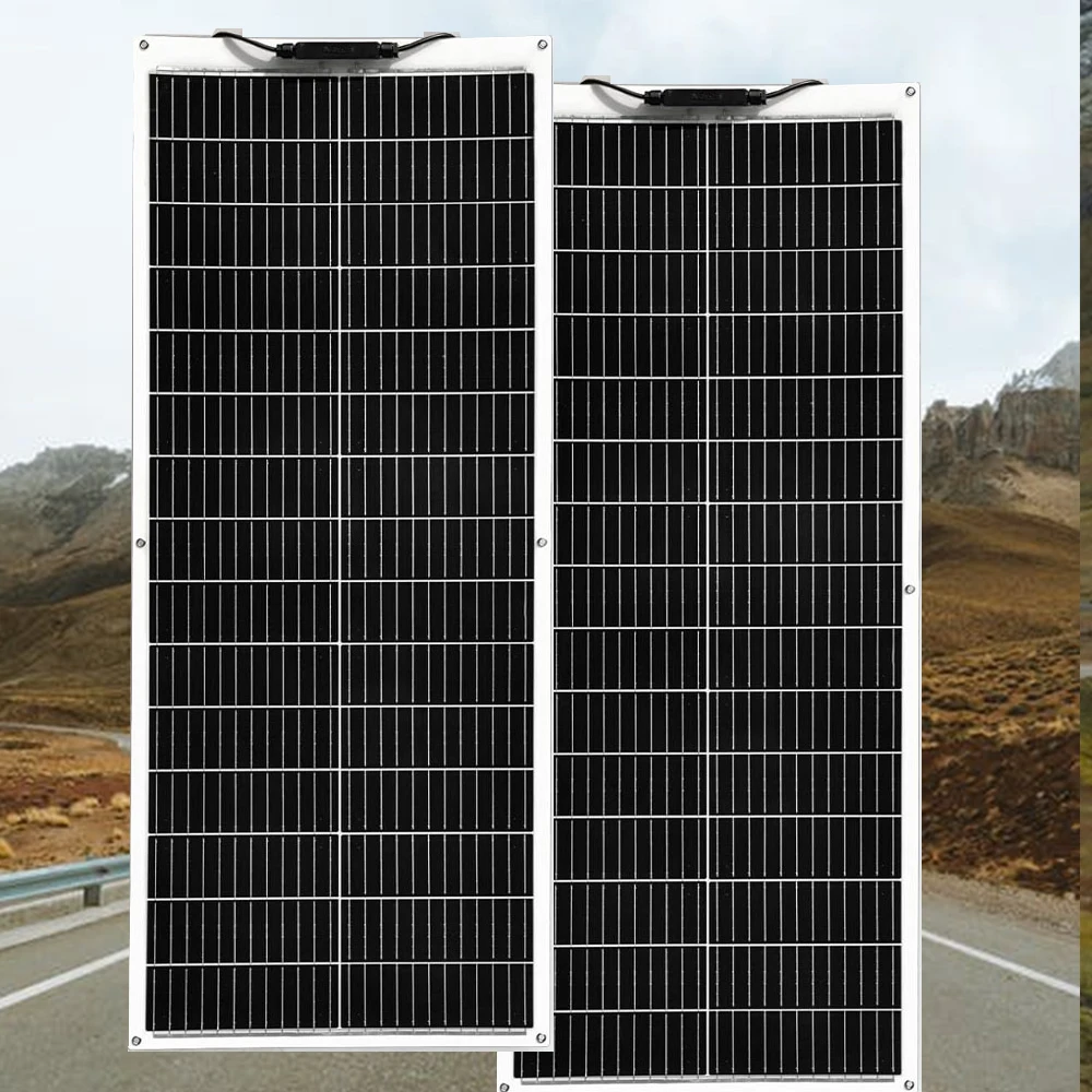 500W 400W 200W 100W Flexibel Zonnepaneel kit Draagbare fotovoltaïsche zonnepanelen PV Connector Kabels 12V 24V Solarpanel module voor Yacht RV, Camping, Home, Boot, Marine, Curve oppervlak - Duurzaam,