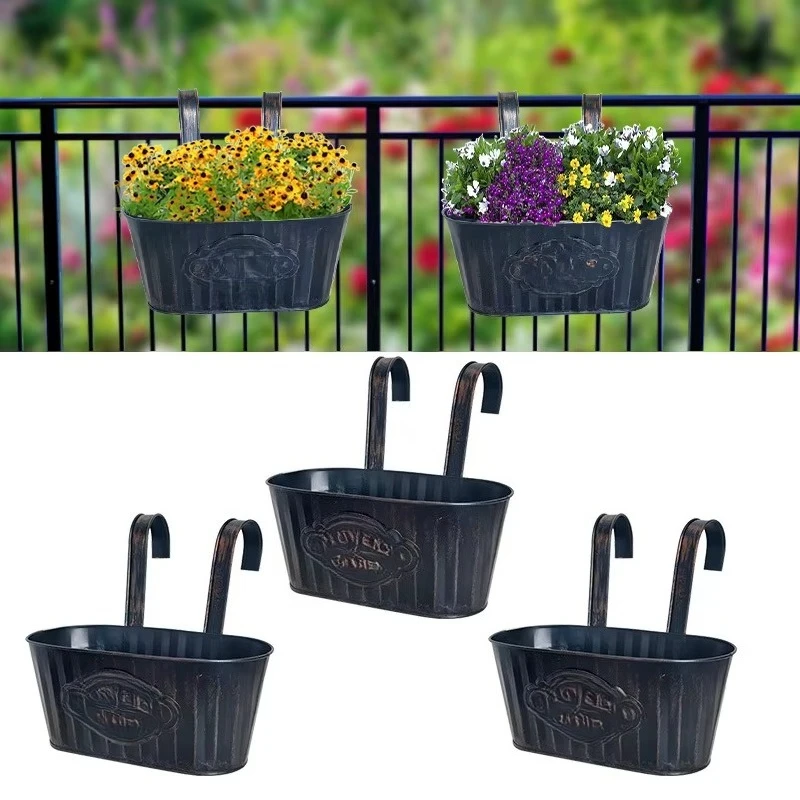 Cubo colgante Retro, maceta con doble gancho, macetas  jardinería, cubo colgante, maceteros, riel  hierro, maceta, decoració