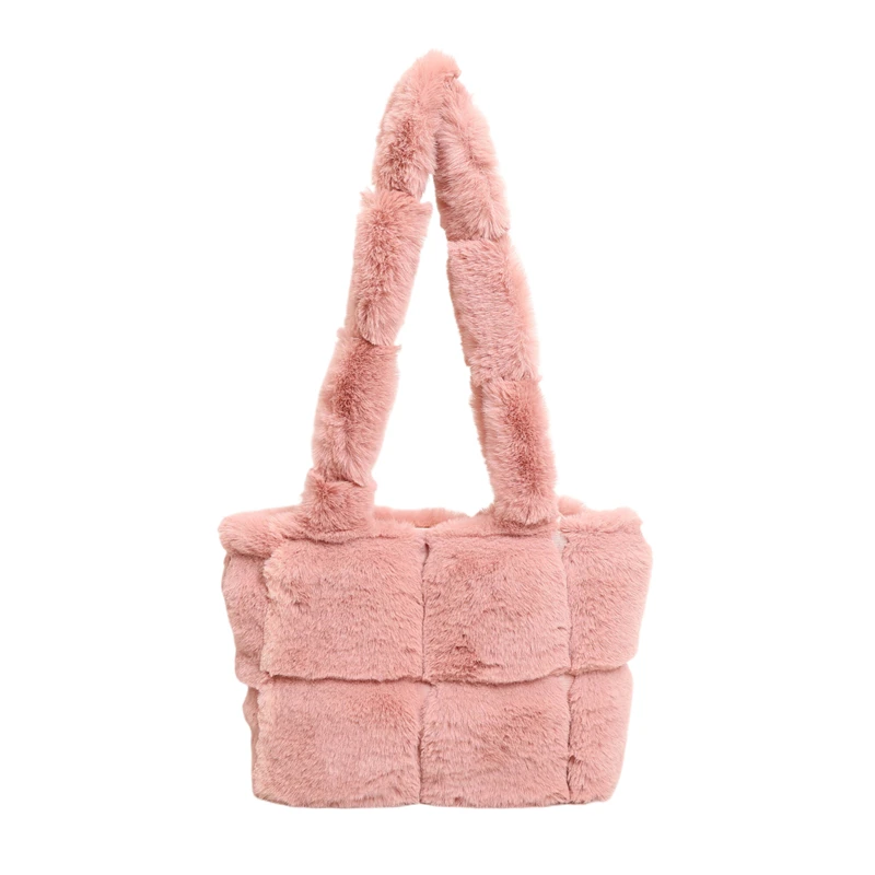 

Women Plush Shoulder Bag Fluffy Handbag Large Capacity Fuzzy Top Handle Bag Solid Color Casual Furry Tote Purse Soft Shopper Bag