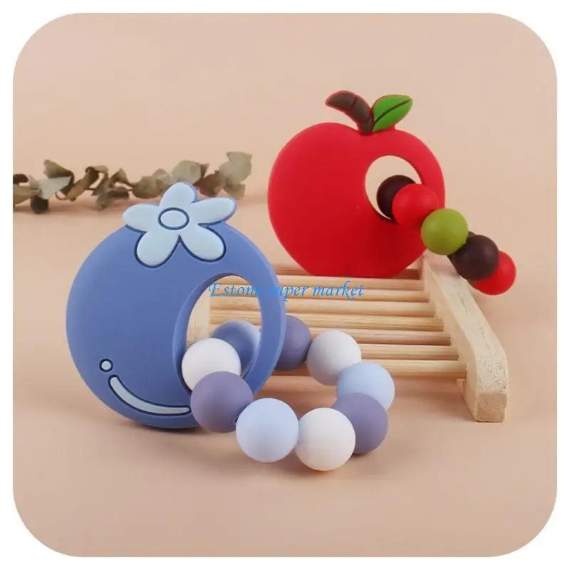 

090B Baby Fruit Silicone Teether Beads Bracelet BPA Teething Chewing Nursing Soother Molar Shower Gifts