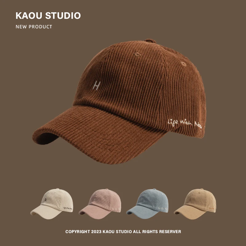 

Embroidery Corduroy Baseball Hat Men and Women Autumn and Winter Wild Korean Style Big Head Circumference Peaked Cap Fashion