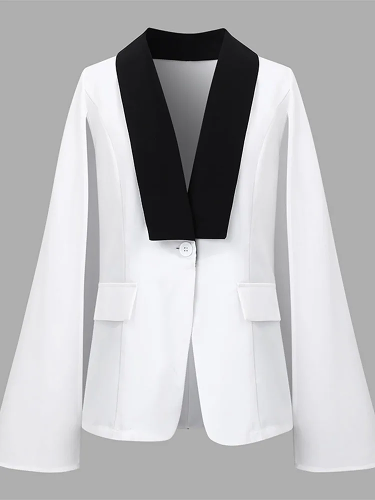 

2025 Autumn Women Outwear Casual V Neck Blazer Cape Sleeve Suits Colorblock Elegant Thin Jackets Plus Size 5XL VONDA