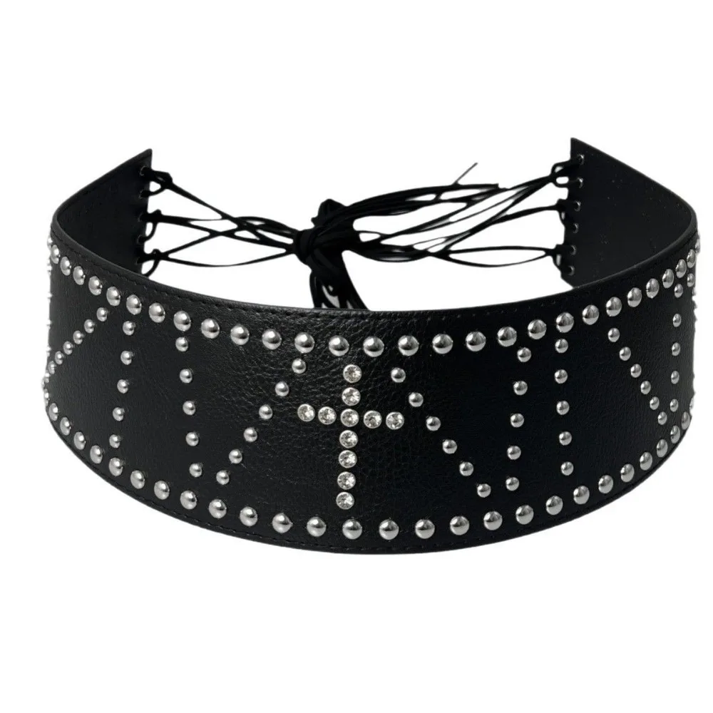 الرجعية خمر الصليب برشام حزام واسعة Y2k حزام الخصر الجلدي الثقيلة الأسود المرأة حزام ملابس الشارع الشهير