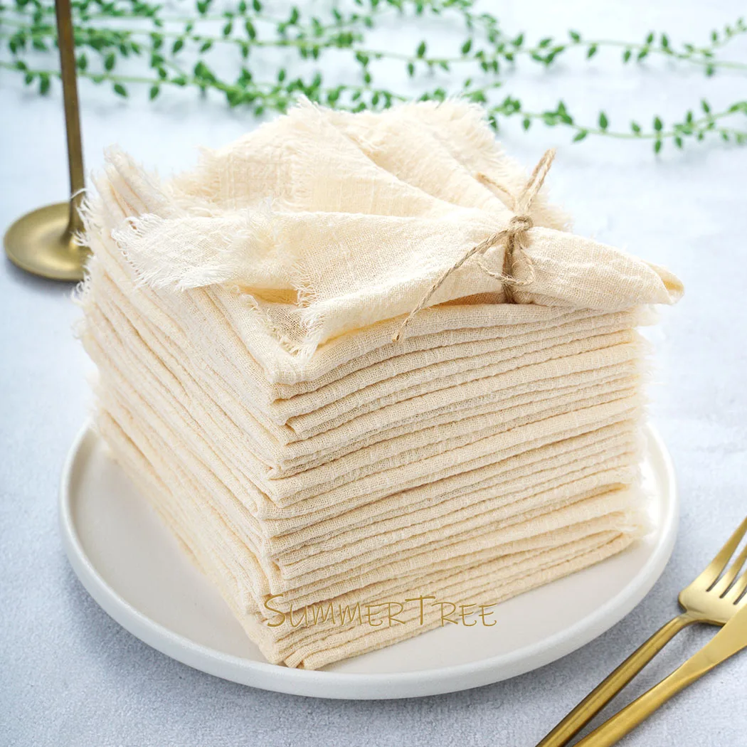 24 Pack 32x32cm Cotton Gauze Napkins Textured Retro Table Linens Reusable Wedding Party Decor Vintage Boho Bulk Wholesale