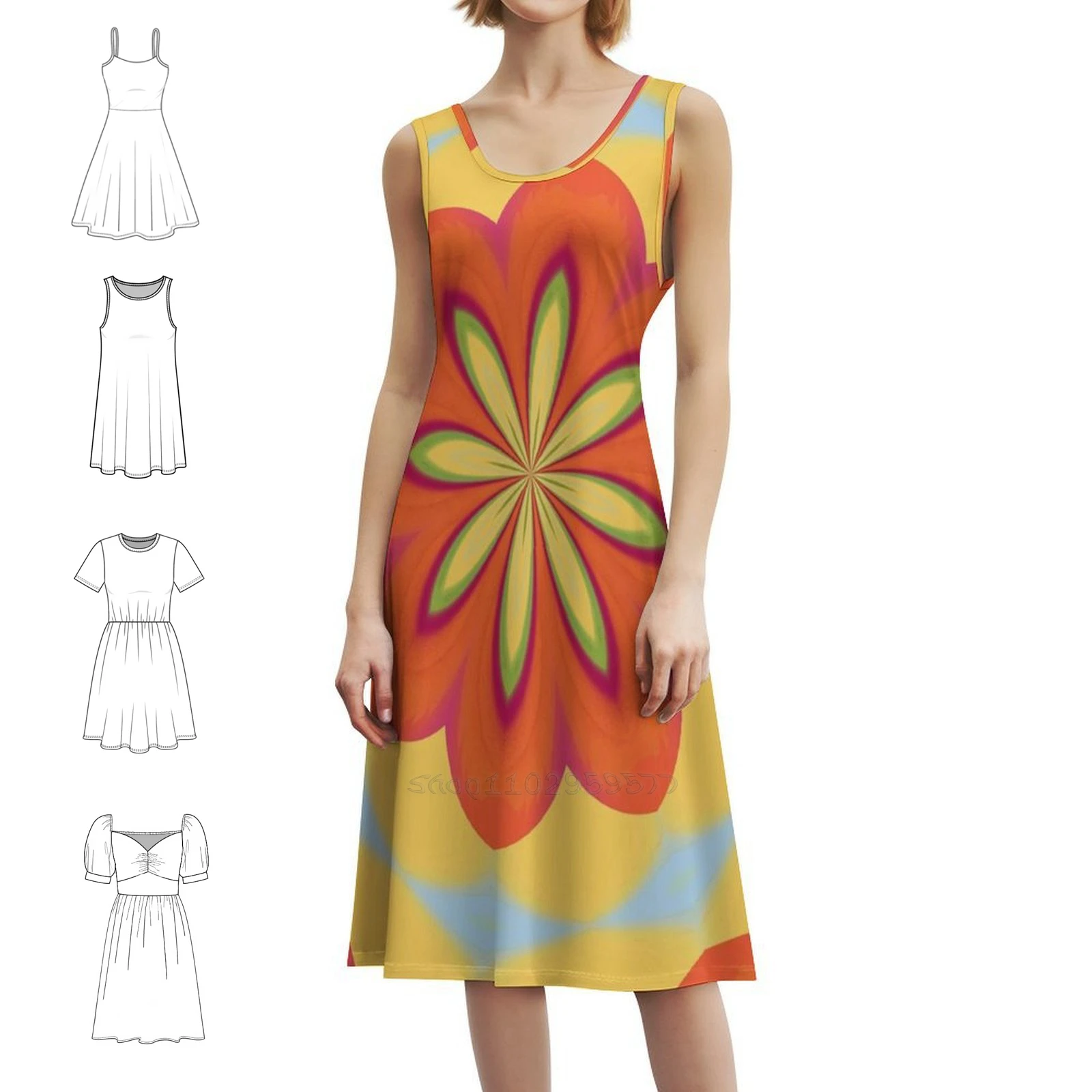 

Psychedelic 60'S Women's Hip Hop Streetwear Dress Graphic Print Party Club Wear Orange Psychedelic Creative Dress For Girls