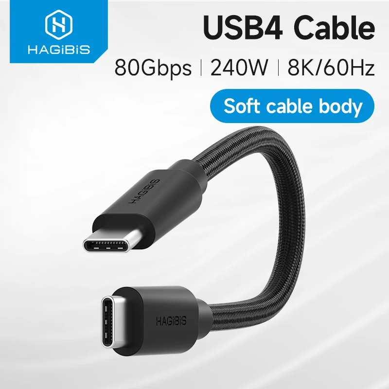 Hagibis USB4 Cable Vertical Plug USB C to USB C Short Cable 80Gbps 240W PD3.1 8K Cord for Thunderbolt 4/5 Mac mini M4 Mac Studio