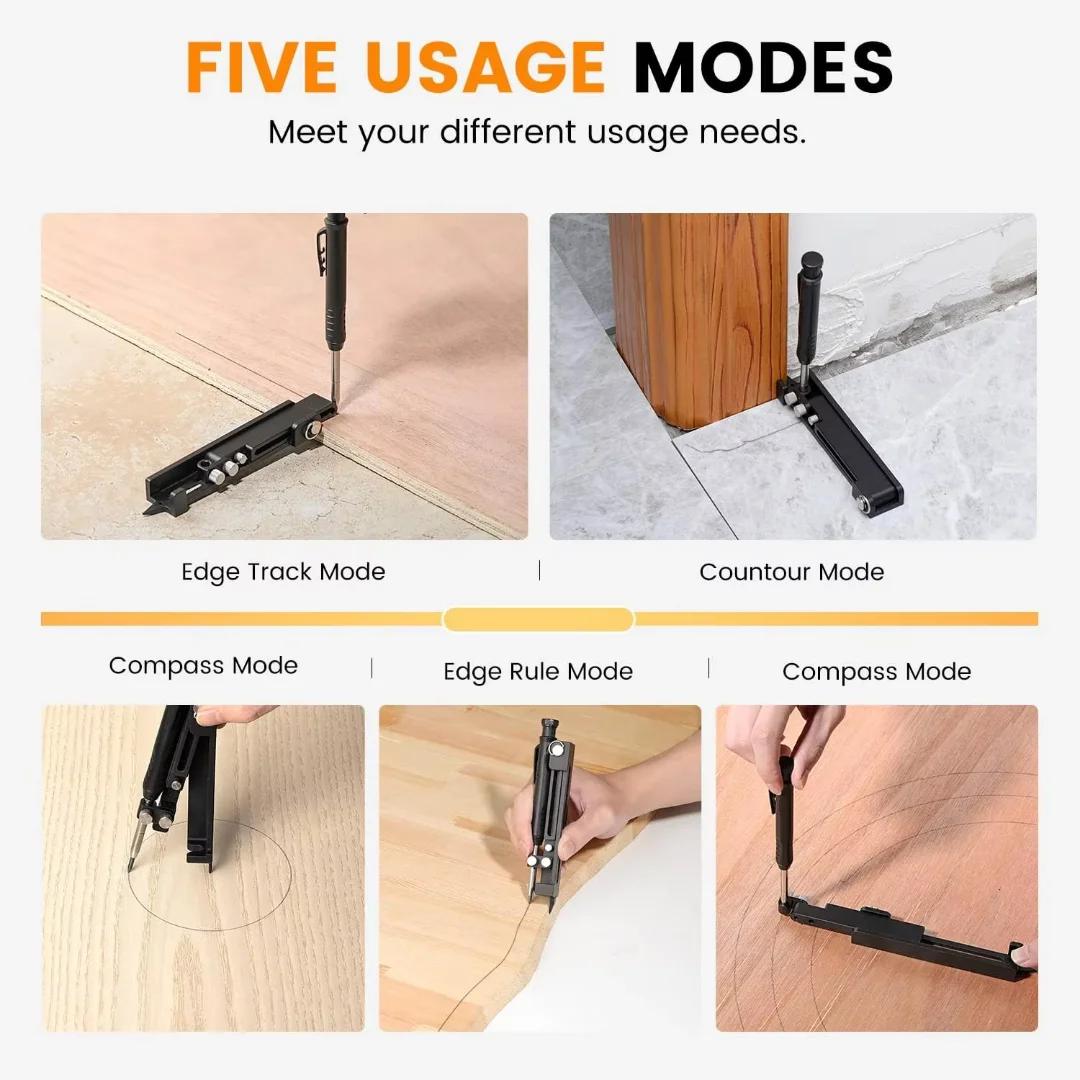 Multi-function Scribing Ruler Contour Gauge Scribe Compass Carpentry Graffiti Line Measuring Hand Tools Woodworking Construction