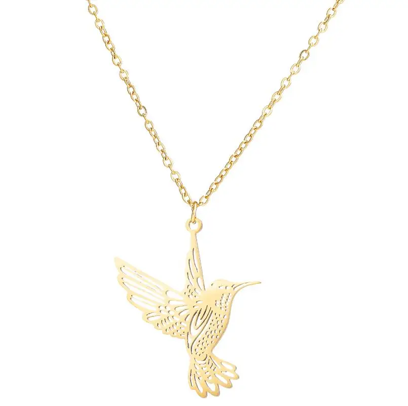 Silver Color Hummingbird Necklace for Women Stainless Steel Bird Animal Pendant Charm 2022 New Fashion Trend Wholesale