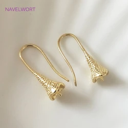 Ganchos de pendientes de Metal de Latón chapado en oro de 14K con tapas de cuentas de ojo, alambre de oreja francés DIY pendientes de perlas componentes