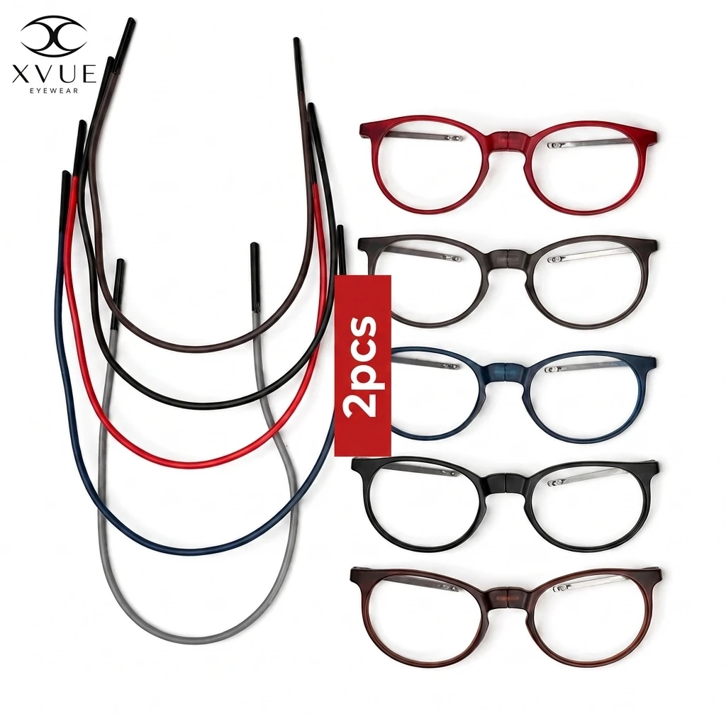 Lunettes de lecture magnétiques à connexion frontale, pliables, à suspendre au cou, avec sangle flexible, pour hommes et femmes, anti-perte +200
