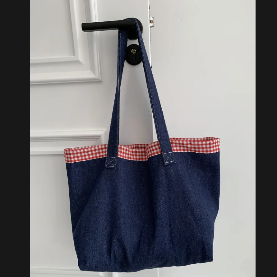 One-shoulder Commuter Bag Large-capacity Tote Bag Cowboy Grid Fashionable Comfortable Solid Personality All-matching