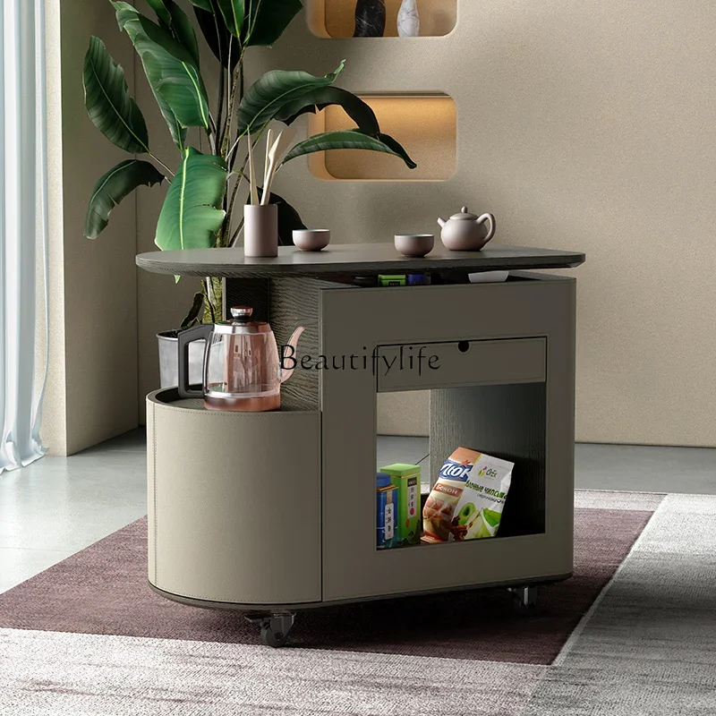 

Solid wood lifting coffee table living room home mobile side cabinet multi-functional tea trolley