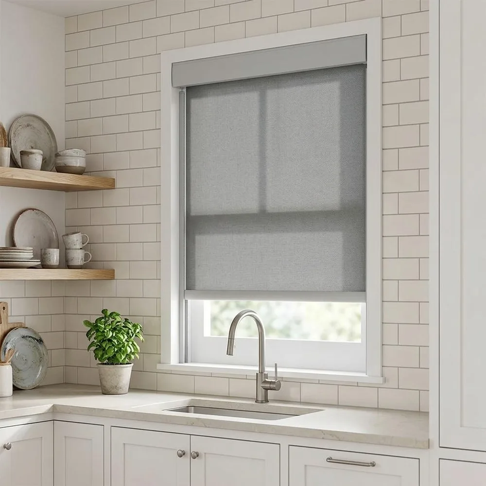 Light Blocking Roller Blinds with Side Tracks for Bedroom Window, Cassette Blackout Shade Waterproof Formaldehyde Free Fabric
