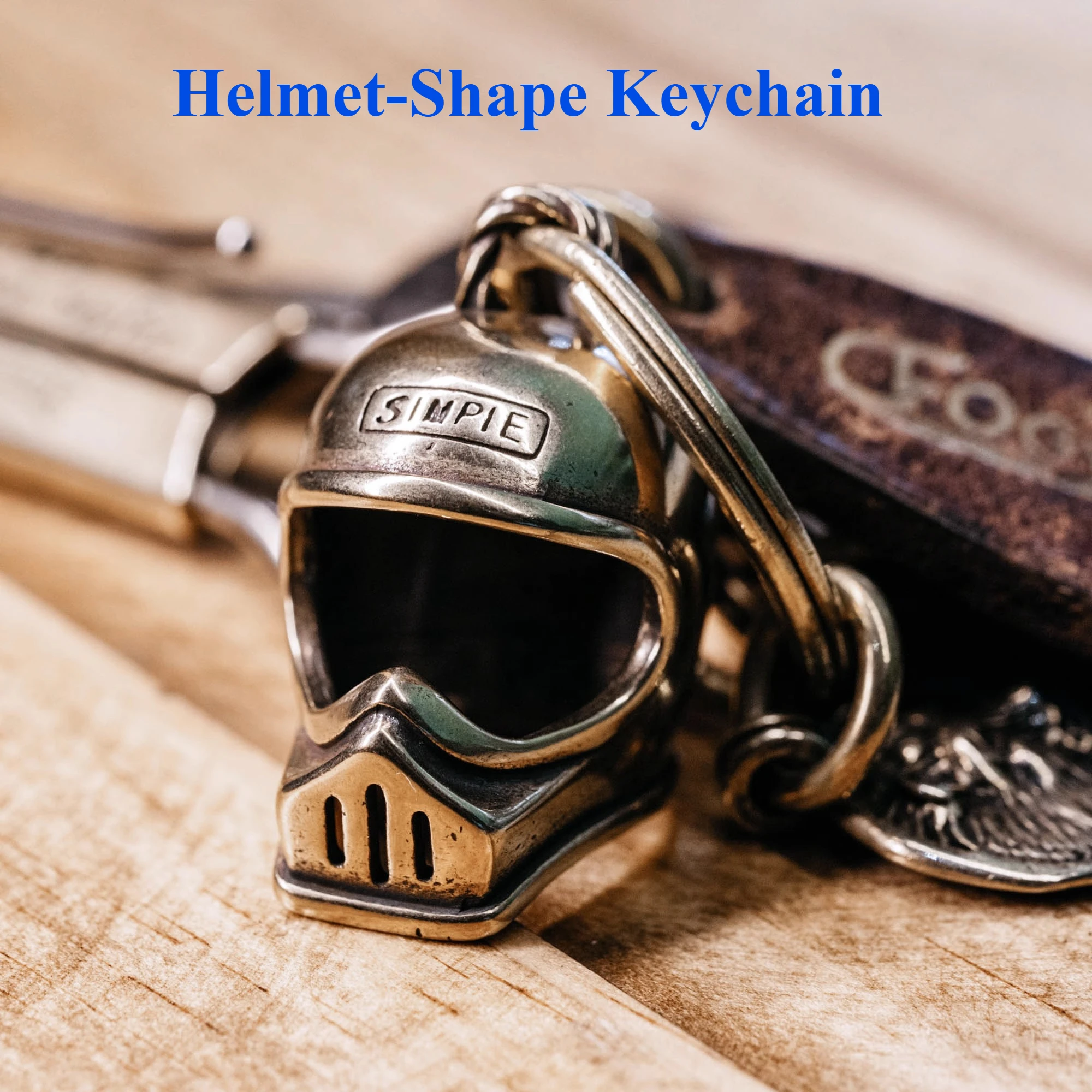 Motorcycle Helmet -Shape Pendant Vintage Keychain Motorcycle Accessories Brass Keychain