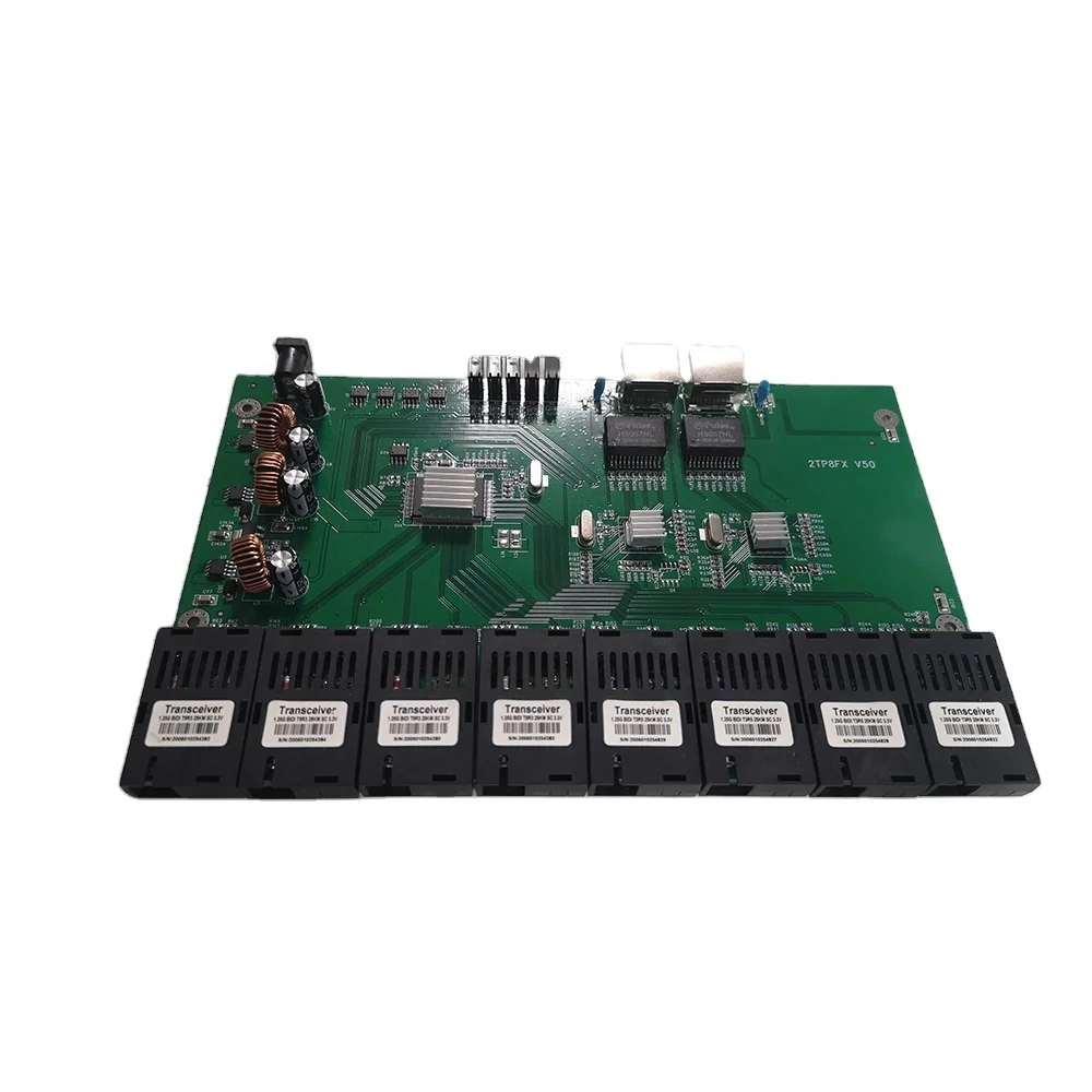 

Gigabit Ethernet Switch, Fiber Optical Media Converter, PCBA Board, 8 Port, 1.25G SC 2 RJ45, 10/100/1000M