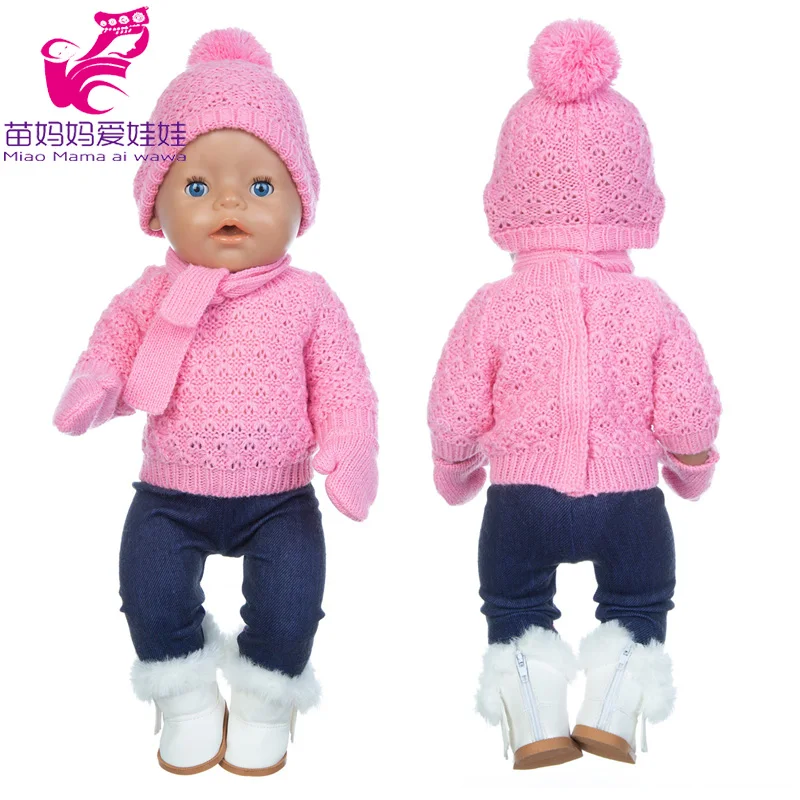 40cm baby doll clothes pink sweater scarf hat gloves 18