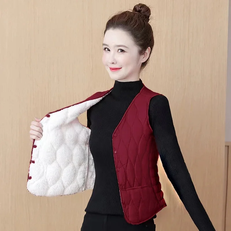 2026 New Autumn Winter Down Cotton Vest Women Coat Add Velvet Thick Warm Inner Wear Bottom Layer Vest Coat Jacket