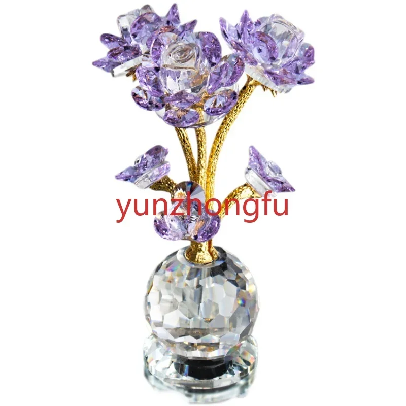 Creative Romantic Gift Home Decoration Crystal Rose Ornament K 9  Simulation Flower Desk Dresser