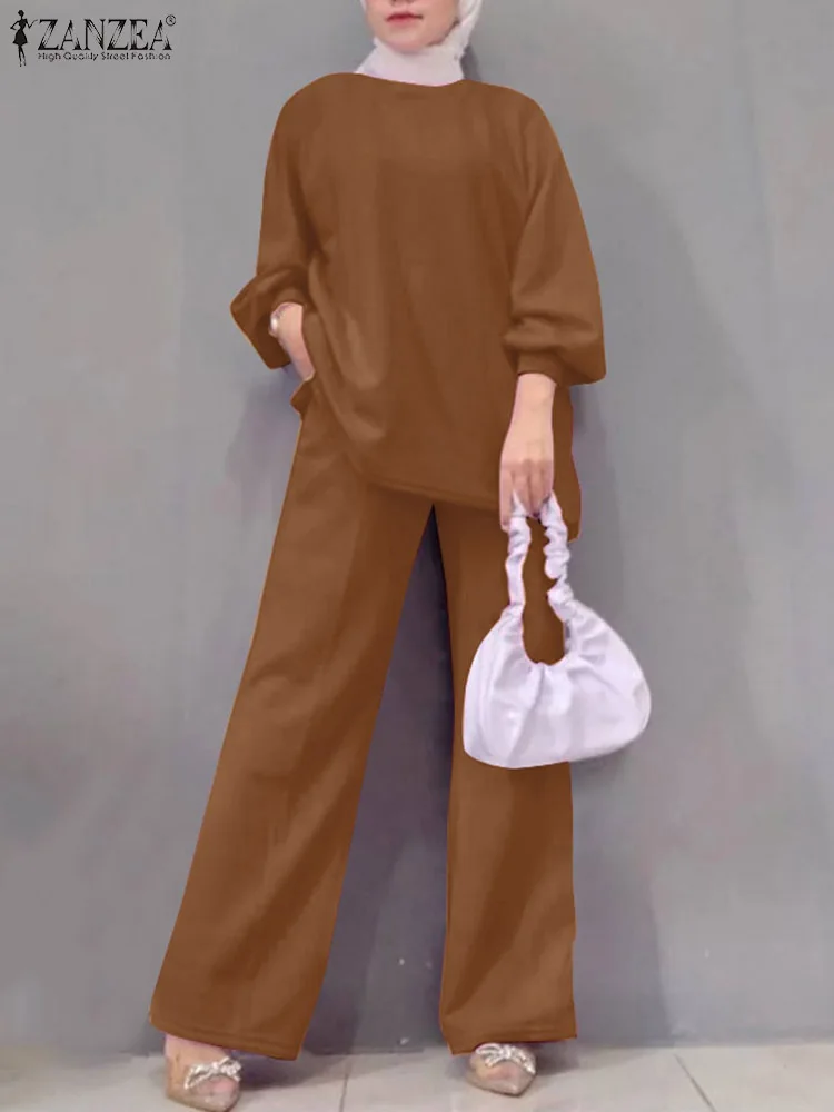 

ZANZEA Woman Vintage Muslim Sets Long Sleeve O Neck Blouse Loose Trousers 2PCS Fashion Party Kaftan Suit Casual Tracksuits 2024