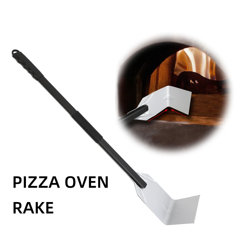 

Pizza Oven Charcoal Ash Rake BBQ Tool Long Handle Rake Grill Scraper Cleaning Oven Wood Burning Stove Grill Cleaning Tools