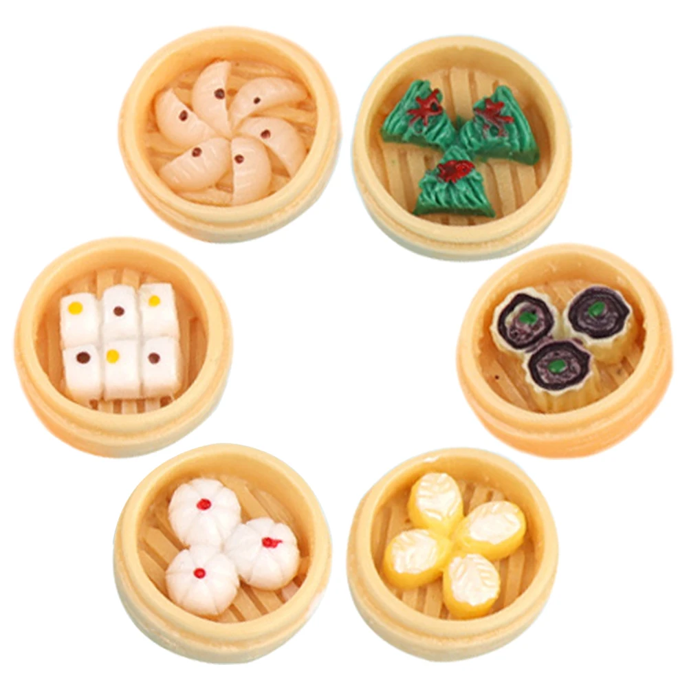 6 pçs ornamentos de vapor simulado mini brinquedos de comida miniaturas estatuetas cozinhar artificial
