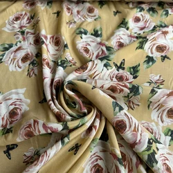 1 meter 100% Mulberry Silk 14 momme Crepe Silk Yellow Floral Printed 136cm 53
