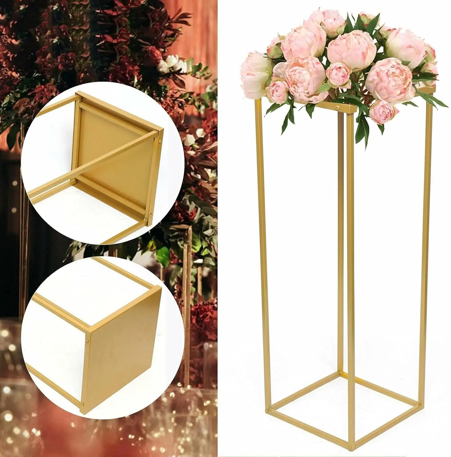 حامل زهور الزفاف مقاس 27.6 بوصة، عمود مزهرية ذهبية، حامل عمود معدني، تشكيلة زهور #4