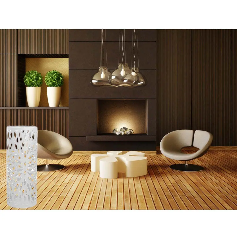 

Hollow Umbrella Stand Metal Anti-Rust Sleek Design Solid Base Drain Slot for Home Office Restaurant White Umbrella Organizer