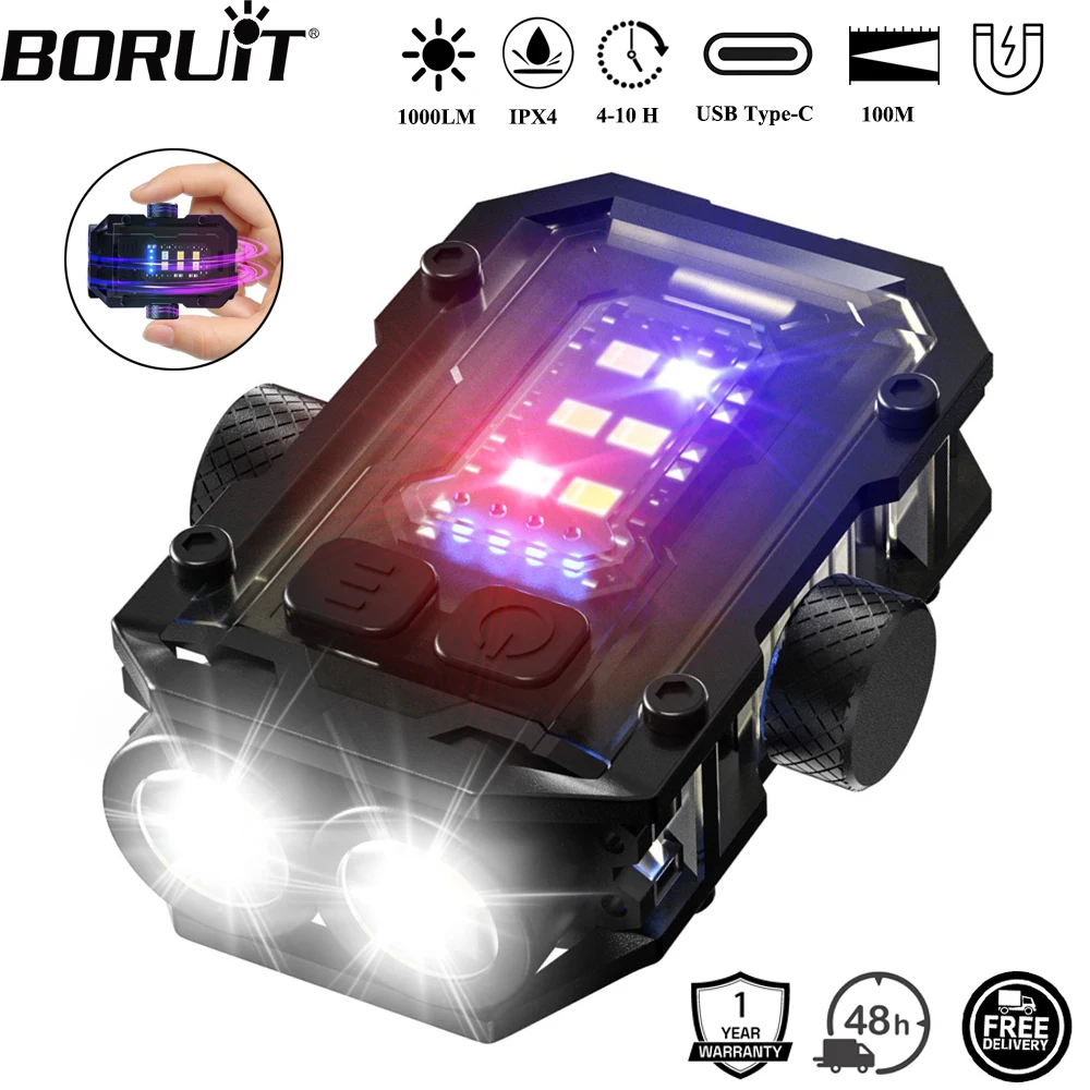 

BORUiT LED Keychain EDC Flashlight Work Light Type-C Rechargeable Relieve Stress Torch Magnet Pen Clip Camping Pocket Lantern