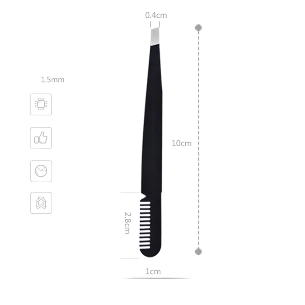 Pinzetta per sopracciglia con pettine per sopracciglia Pinzetta per estensione ciglia in acciaio inossidabile (nera) Pinzetta per sopracciglia in acciaio inossidabile