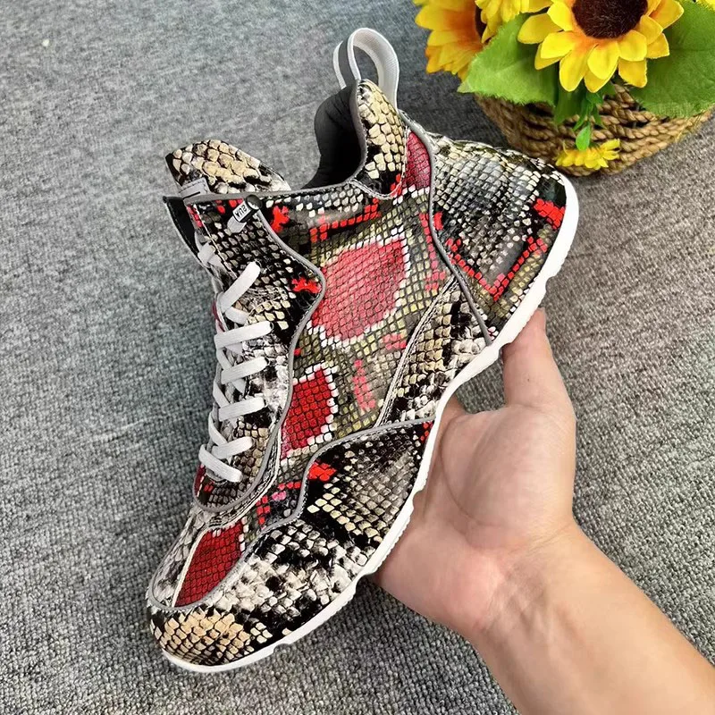 

High-end leather snake-patterned thick-soled dad shoes for men featuring trendy fashionable designs perfect for both casual 3