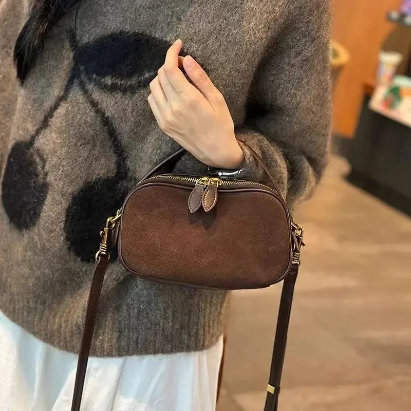 Women's Genuine Suede Cowhide Leather Shoulder Bag Soft Cow Versatile Ladies Crossbody Bag Trendy Luxury Female Designer