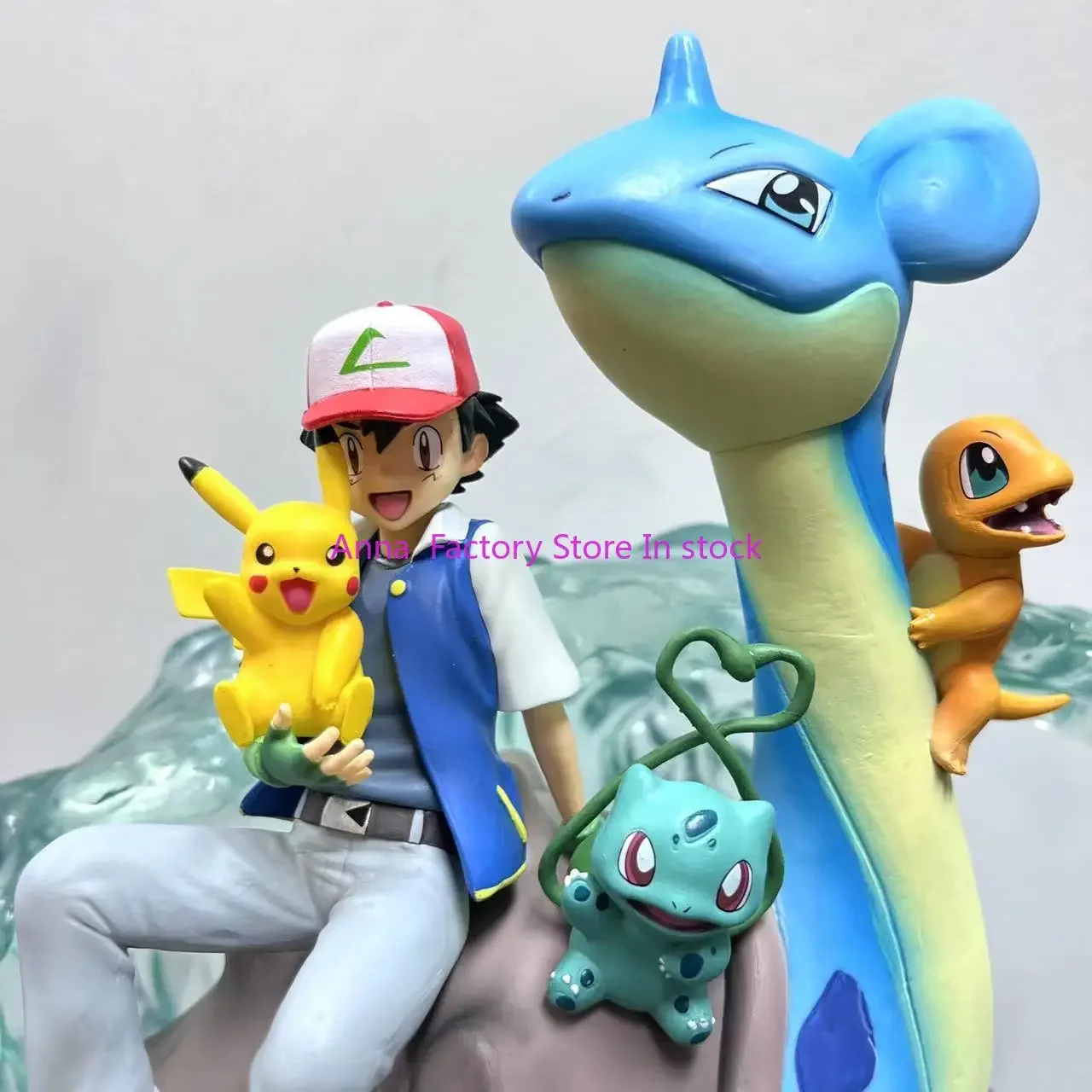 Pokemon Gk Model , Ash Ketchum & Starter Pokemon Pikachu Lapras Collectible Anime Figure 30cm Large Statue Ornament