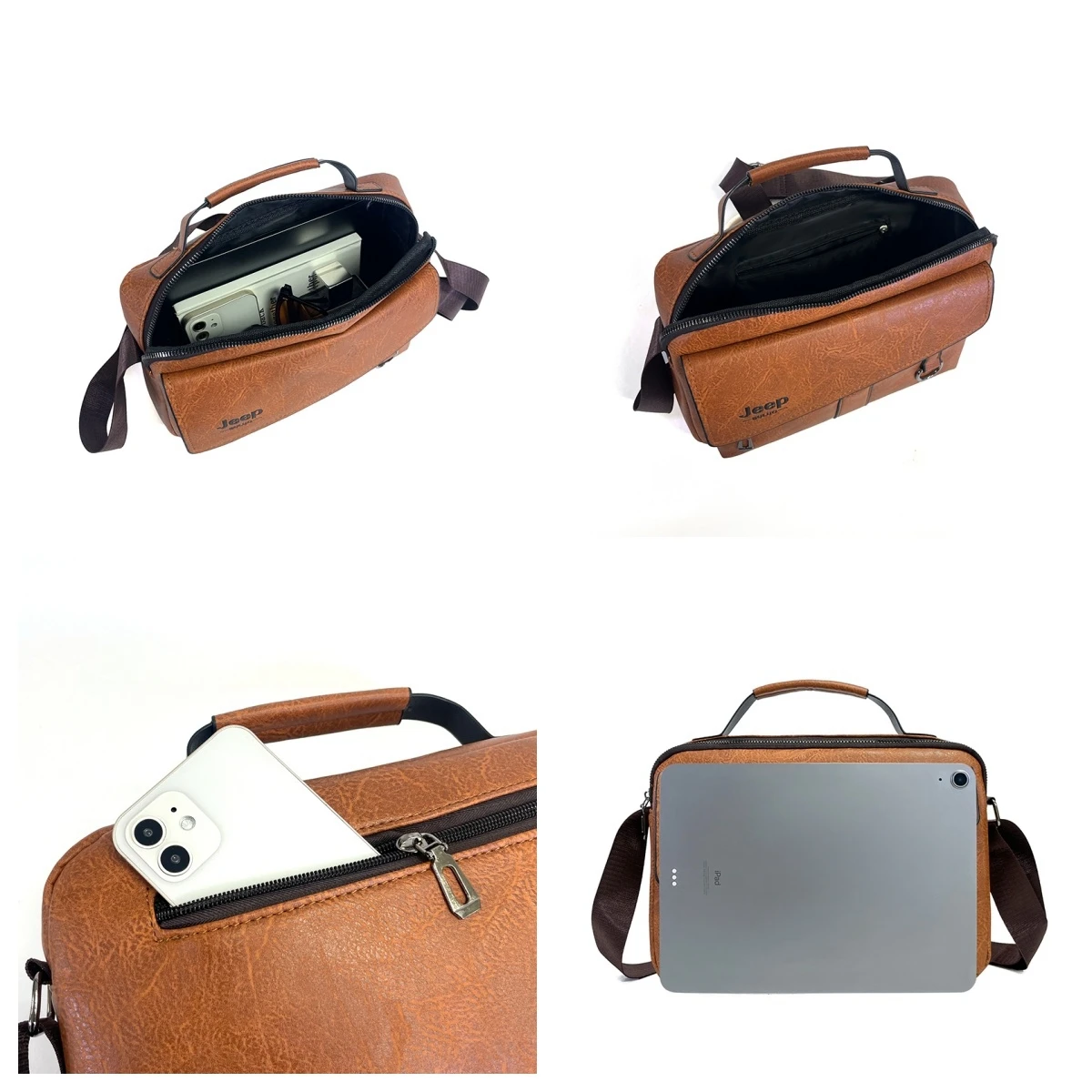 JEEP BULUO Men Shoulder Bags Crossbody Business Casual Brand Totes New Handbags Brown Work office Travel High Quality