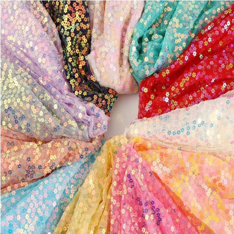 23Color Flower Mesh Sequin Fabric Children\'s Dress Party Stage Performance Clothing Tablecloth Background DIY Handmade Wide130CM