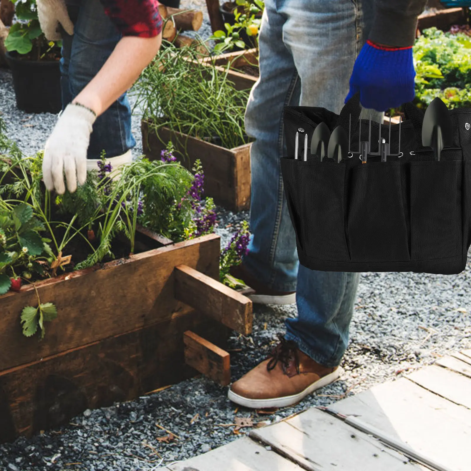 Garden Tool Bag Multi-Compartment Oxford Fabric Storage Organizer Portable Tote for Gardening Tool Holder Tote Bag for Tools
