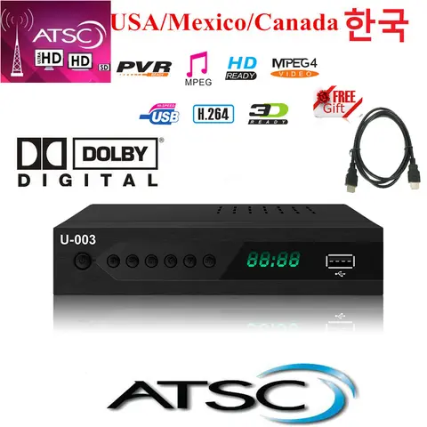 한국, 미국, 캐나다, 멕시코 ATSC-T 용 한국어 언어 지상파 HD 디지털 수신기 튜너가있는 한국 QAM TV ATSC 변환기 상자