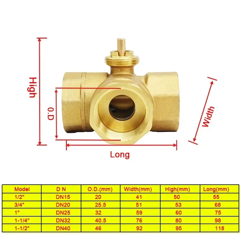 Brass electric ball valve three wire two control electric actuator three-way/two-way DN15 DN20 DN25 DN32 DN40 without actuator