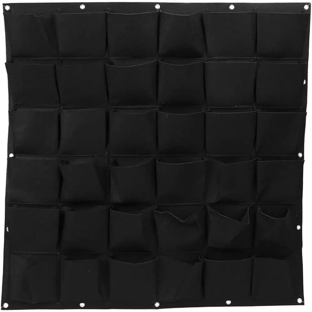 36 Pockets Wall Garden Planter Plant Grow Bag, Vegetable or Indoor/Outdoor (36 Pockets, Black)